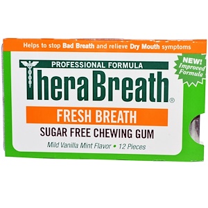 TheraBreath, Свежее дыхание, Жевательная резинка без сахара со вкусом мягкой ванили и мяты
