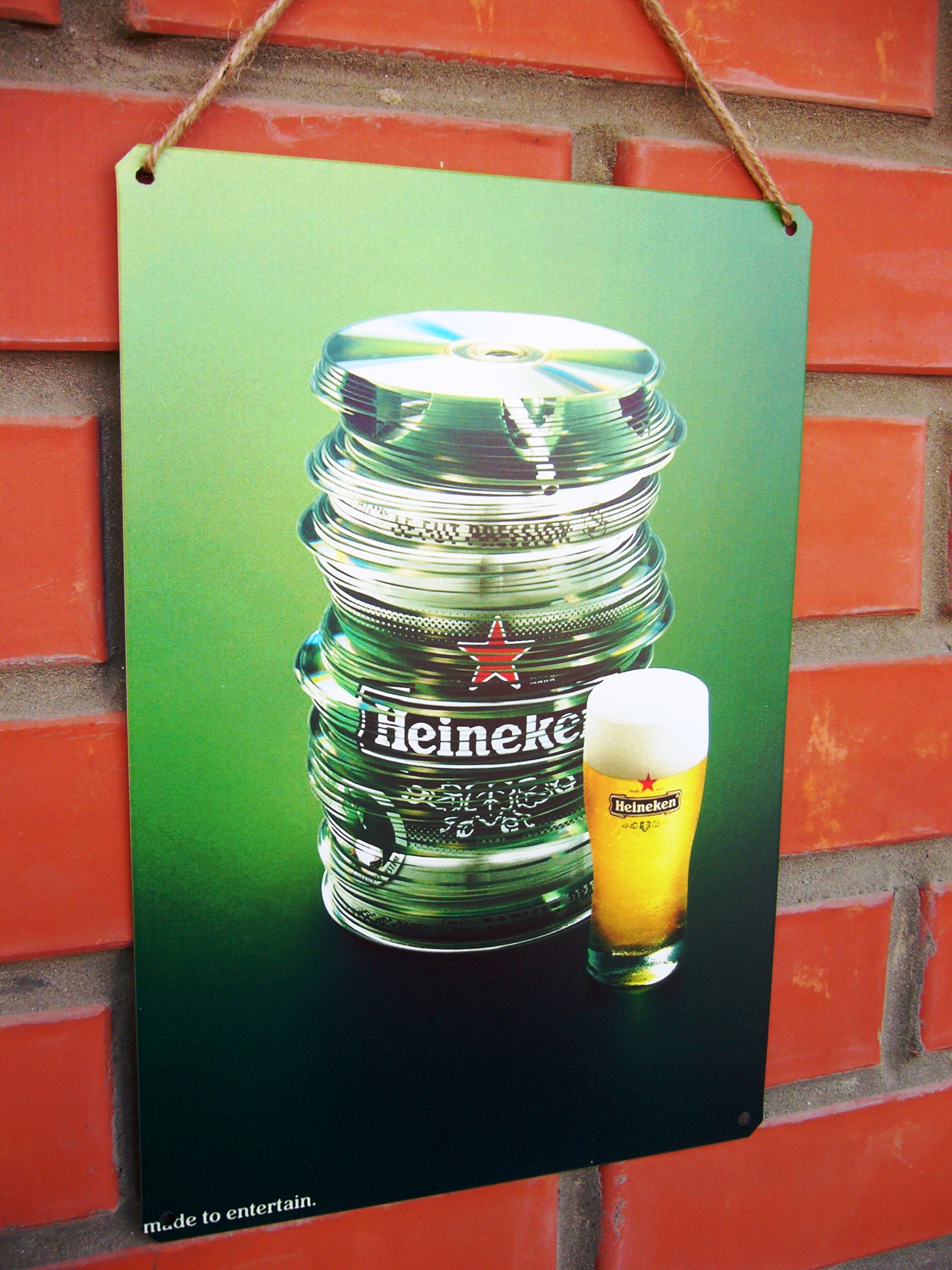 Ханикен пиво, табличка рекламная из жести 20х30 см