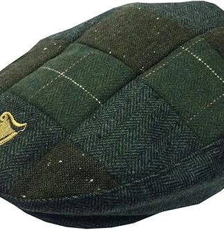 Guinness Traditional Style Tweed Patch Flat Cap with Harp Design Green