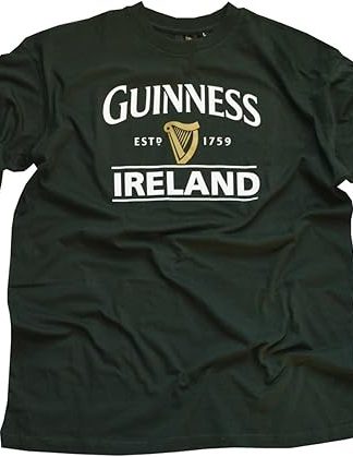 Bottle Green Guinness T-Shirt With Ireland EST. 1759 With Gold Harp Design, Medium