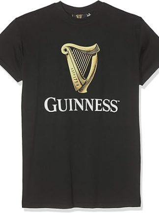 Black Classic T-Shirt with an Irish Gold Harp Design, XLarge