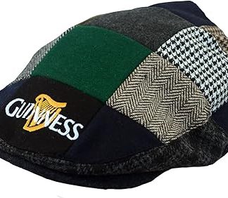 Guinness Patch Tweed Flat Cap - Unisex, Black, Medium