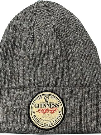 Charcoal Vintage Label Knitted Hat Guiness Cap for Men and Women Winter Beanies for Adults 100% Acrylic, Grey