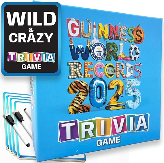 Guinness Book of World Records 2025 Trivia - Game for Adults, Kids and Families That Includes 200 Cards, 4 Whiteboards, and 4 Dry-Erase Markers - Great Gift for Game Night and Group Activity