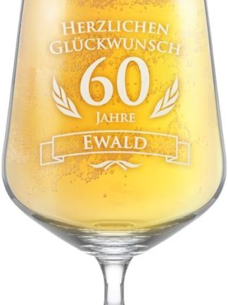 AMAVEL Engraved 60th Birthday Beer Glass - Personalised with [Name] - Pilstulpe - Birthday Gifts for Men and Women - Birthday Gift Idea - Mens Gifts - 400ml Capacity