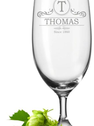 GRAVURZEILE Leonardo Beer Glass with Engraving, Ornament, Personalised with Name and Date, Beer Tulip as a Gift, Gift Idea for Men, Gifts for Dad for Father's Day, 280 ml