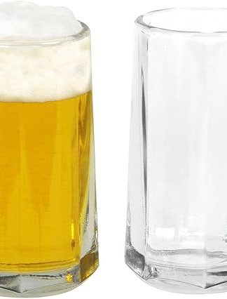 BURI Set of 2 Small Beer Glasses with Handle 422 ml 8 x 15 cm Jug Glass Two Jugs Beer Glass with Handle Beer Mug Measuring Jug Beer Mug Drinking Glasses Drinking Vessels Measure Set of 2 0.4 L 0.4 L