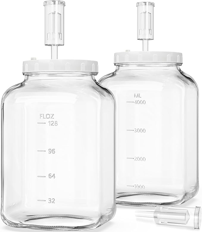 Absovetu Pack of 2 Large Fermenting Jar with Airlock, 5.7 Litres, Wide Mouth Fermentation Jars with Fermentation Valve, Fermenting Set with Weight for Kimchi Sourdough Sauerkraut Kefir Vegetables