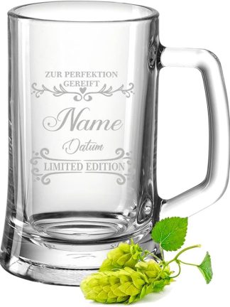GRAVURZEILE Beer Mug with Engraving – Matured to Perfection – Personalised with Name and Date – Gifts for Him and Her – Personal Gift for Birthday or Christmas – Size: 0.3 L