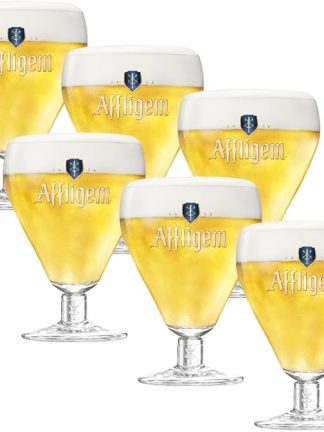 Affligem Lot de 6 Yellow Cylindrical Beer Glasses 300ml Capacity