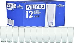 Van Well Willibecher 0.2 L Set of 12 Premium Beer Glasses 0.2 Litres Robust Beer Glass, Dishwasher Safe, Calibrated Pint Glasses in Catering Quality, Drinking Glass 200 ml for Catering and Home Use
