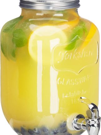 Relaxdays Drinks Dispenser 3.5 L, Glass, Tap, Retro Juice Dispenser Gastro, Vintage Lemonade Dispenser, Garden Party, Clear