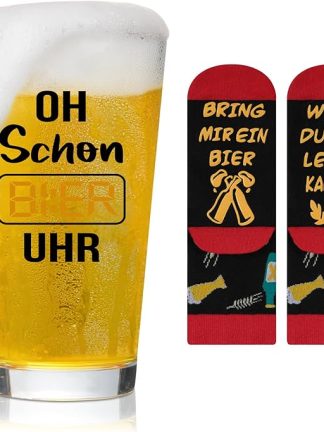 Joymaking Beer Glasses Socks - Funny Gift Set for Men, Birthday Gift, Small Special Christmas Gifts, Funny Gift for Boyfriend - 15 oz