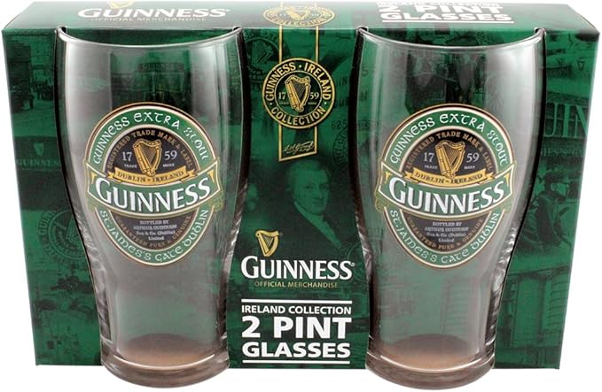 McLaughlin's Irish Shop Green Guinness Glasses Set of 2