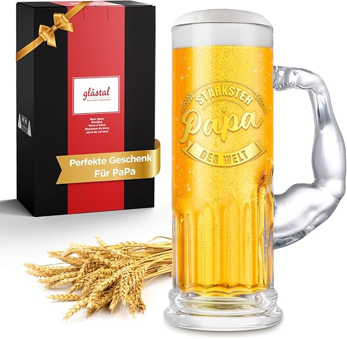 glastal Father's Day Gift for Dad 580 ml Beer Glasses PaPa Gifts XL Beer Glass Wine Glasses with Handle Drinking Glasses Water Glasses Gifts for Best Dad Men for Birthday Father's Day Anniversary