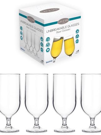 Lay-Z-Spa BWA0007 Premium Plastic Beer, Virtually Unbreakable Ultra Clear Glasses, Reusable and Dishwasher Safe, Ideal for Hot Tubs, Pools, Camping and Picnics, 420 milliliters, Transparent, Set of 4