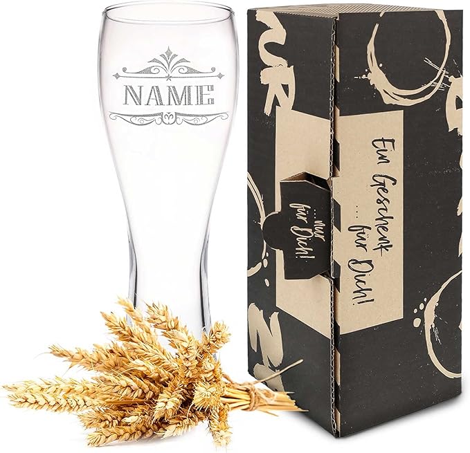 GRAVURZEILE Leonardo Wheat Glass with Engraving – Name of Choice – Gift for Men Ideal as Father's Day Gift – 0.5 L – Beer Glass with Engraving – Wheat Beer Glass as Birthday Gift for Men