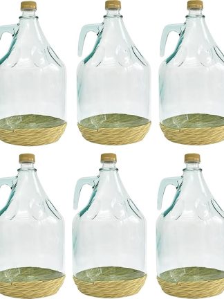 lilawelt24 3L Glass Balloon with Basket/Wine Balloon Glass Bottle Water Bottle Fermentation Balloon Glass Bottle (6 x 3L Glass Bottle)