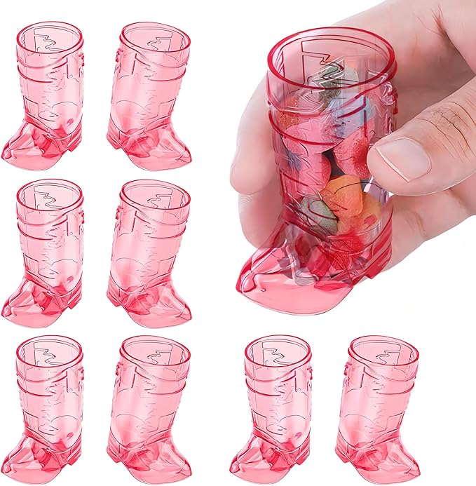 Bekecidi Pack of 9 Cowboy Boots Shot Glasses, Mini Western Cowboy Plastic Cups Reusable Cute Cups for Wedding Decorations Theme Party Accessories (Rose)