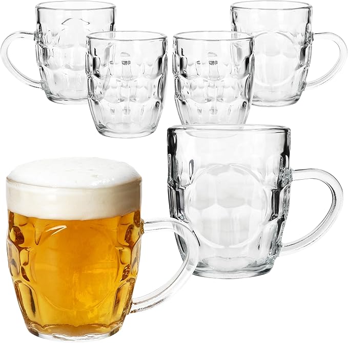 MamboCat Set of 6 Dijon Beer Mugs I 200 ml, Height 9.3 cm I for 6 People I Beer Humps Made of Glass with Sign, Relief & Handle I Beer Glasses 0.2 L I Beer Mug for Parties, Birthdays etc