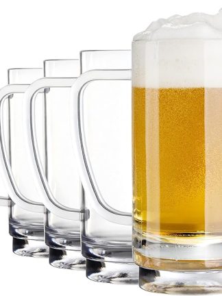 Youngever Pack of 4 500 ml Plastic Beer Glasses, Beer Mug, Drinking Glasses, Reusable Beer Cups