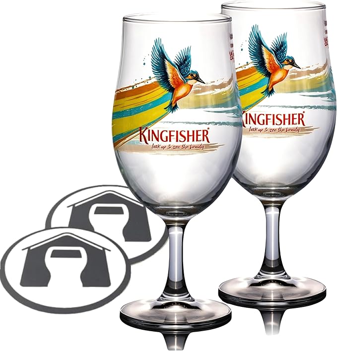 GarageBar Kingfisher Glass | Nucleated Beer Glass | Official Merchandise | Comes with 2 x Beer Drip Mats (2, Pint / 20oz)