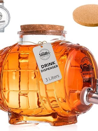 Smiths Mason Jars 3L Kühlschrank Wasserspender mit Zapfhahn und Holzkorken-Deckel - einfaches Ausgießen mit Metallhahn und platzsparendem Design - ideal für infundierte Fermentations Kumbucha, Säfte