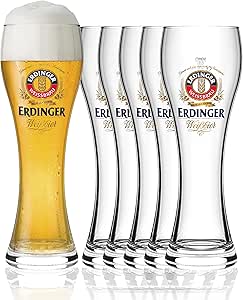 ERDINGER Wheat Beer Glass 0.5 L Set - 6 Wheat Beer Glasses 0.5 L - Ideal White Beer Glasses - ERDINGER Glasses as a Great Beer Gift