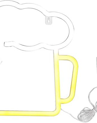 Неоновая вывеска KIMISS в виде пивной кружки — водонепроницаемая, с питанием от USB/батареи, настенное украшение желто-белого цвета, светящаяся в виде пивной кружки, для бара, паба и вечеринки. Простая в установке неоновая вывеска.