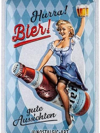 Nostalgic-Art 22335 Ретро жестяная табличка «Ура, пиво!» — идея подарка в качестве аксессуара для бара. Металлический винтажный дизайн для украшения. 20 x 30 см.