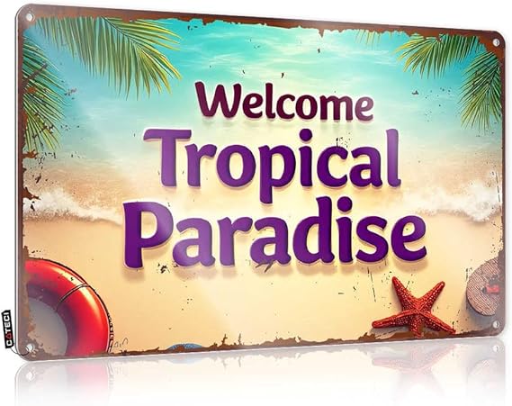 Металлическая вывеска для бара FZFN, декоративная, «Добро пожаловать в наш тропический райский пляжный курорт», забавная вывеска для пива, бара, мужской комнаты, декоративная (30 x 40 см)