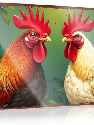 Вывеска FZFN Little Man Cave с изображением двух петухов с разноцветными перьями в тропическом пейзаже, жестяная вывеска, винтажные металлические вывески, забавные металлические вывески для пива (30 x 40 см)