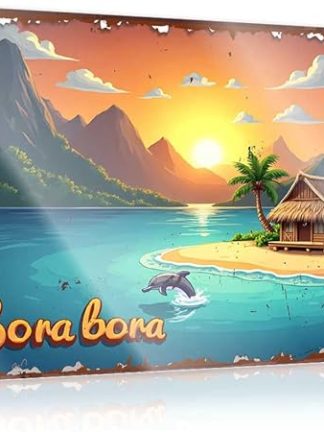Пивные вывески FZFN, металлические, винтажные, Бора-Бора: Тропический рай с пальмами, горами и дельфинами, жестяная вывеска для спальни, двери, забавная вывеска для комнаты (30 x 40 см)