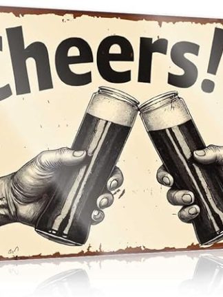 Декоративная жестяная табличка FZFN «За здоровье! Празднование с двумя бокалами темного пива» для детской комнаты мальчика или подростка (30 x 40 см).