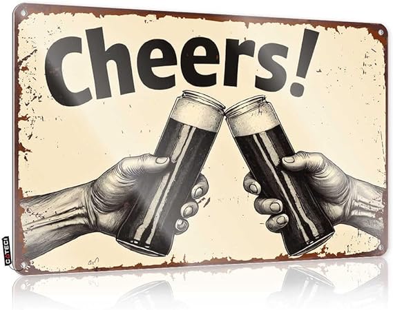 Декоративная жестяная табличка FZFN «За здоровье! Празднование с двумя бокалами темного пива» для детской комнаты мальчика или подростка (30 x 40 см).