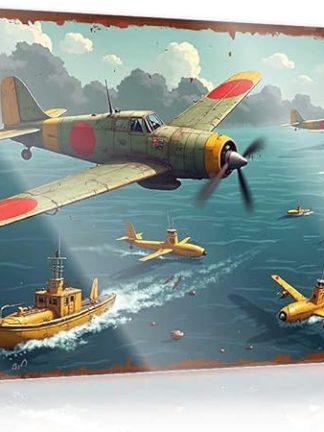 Металлические пивные вывески, винтажные военные самолеты над океаном: историческая сцена из авиации, жестяная вывеска «Правила мужской берлоги» (30 x 40 см)