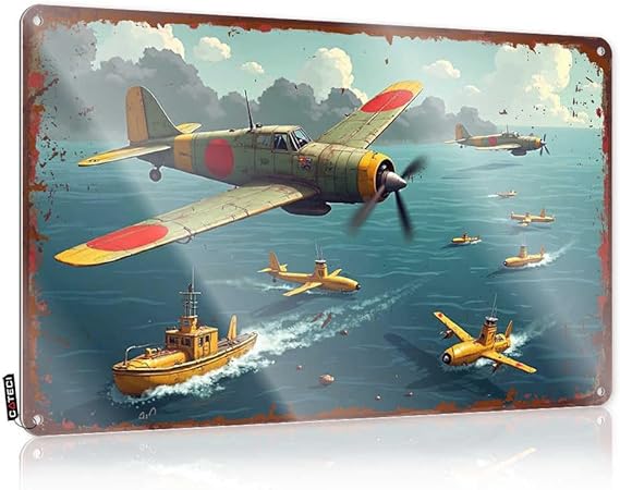 Металлические пивные вывески, винтажные военные самолеты над океаном: историческая сцена из авиации, жестяная вывеска «Правила мужской берлоги» (30 x 40 см)