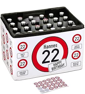 Мужской подарок на день рождения от Herz & Heim® — Бандероль для пивного ящика с наклейками для крышек бутылок (дорожные знаки)