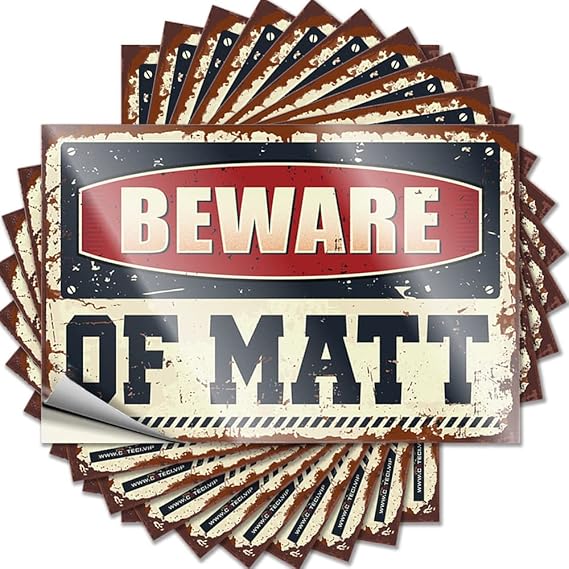 Забавные наклейки на машину Осторожно, Мэтт, 10 штук, забавные наклейки на машину, пивные таблички для мужской комнаты (12 x 18 см)