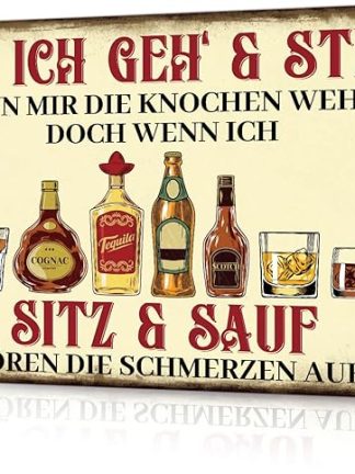 Металлическая жестяная табличка Putuo Decor Sitz & Sauf в винтажном стиле, идеально подходящая для бара, паба или домашнего бара, 30 x 20 см.