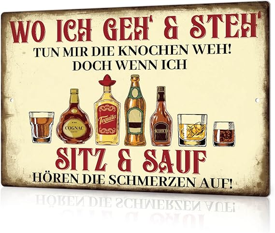 Металлическая жестяная табличка Putuo Decor Sitz & Sauf в винтажном стиле, идеально подходящая для бара, паба или домашнего бара, 30 x 20 см.