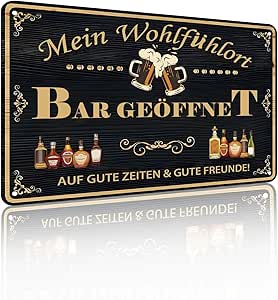 Декоративная металлическая вывеска Mein Wohlfühlort BAR для дома, бара, мужской комнаты, винтажные настенные аксессуары, украшения для поднятия настроения после пива, подарки, 12 x 8 дюймов (25120)