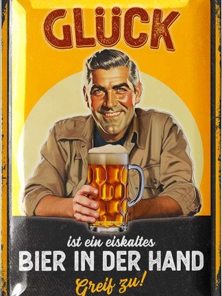 Металлическая табличка в стиле ретро «СЧАСТЬЕ — ЭТО ЛЕДЯНОЕ ПИВО» — подарок для любителя пива, забавная табличка с надписью, 20 x 30 см.