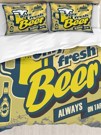 Комплект постельного белья Sleeptime из 100% хлопка - пододеяльник с застежкой-молнией - 2 наволочки, винтажная пивная вывеска Vector Color или P, 228x264 см.