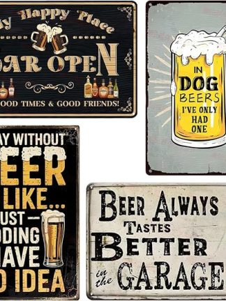 Набор из 4 табличек с надписями «Пиво» для домашнего бара, аксессуары для бара, винтажный декор для дома, забавные металлические настенные таблички, аксессуары в виде Железного человечка, винтажное украшение для спальни, паба, улицы, стены в стиле тики, пиво.