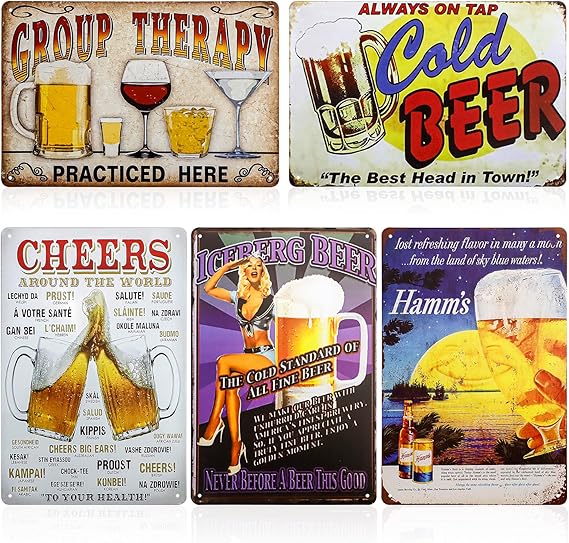 Набор из 5 металлических табличек в винтажном стиле, аксессуары для бара, домашнего паба, жестяные таблички, настенные постеры, ретро-декор для стен, изделия из железа, аксессуары для паба, пивные таблички (30 x 20 см)