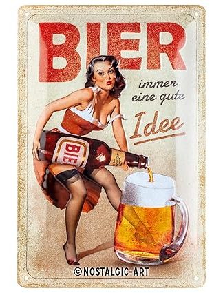 Ретро-жестяная табличка Nostalgic-Art, 20 x 30 см, «Пиво — всегда хорошая идея» — подарок для любителей пива, изготовлена ​​из металла, винтажный дизайн с надписью, жестяные таблички с надписями, украшение для любителей пива.
