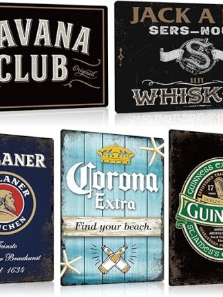 Набор из 5 ретро-жестяных металлических вывесок для баров, пабов, клубов, барных стоек, вечеринок, украшения стен, рекламная вывеска, подарок, 20 x 30 см (набор D)