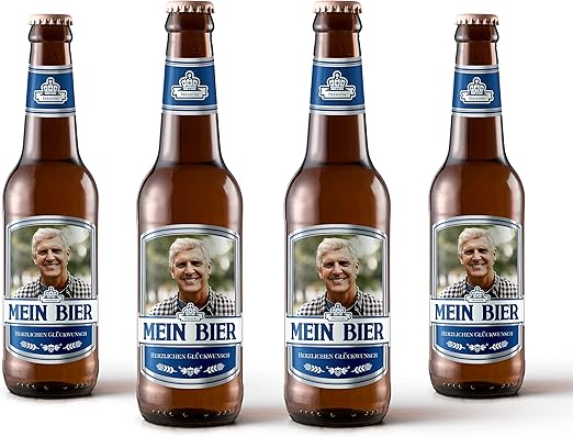 Персонализированные этикетки для пивных бутылок с фотографией и текстом, набор из 6 штук. Тема: Max (синий).