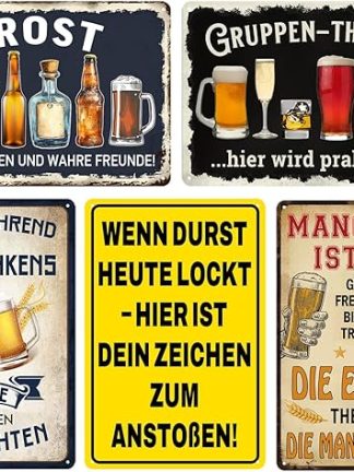 Набор из 5 забавных металлических настенных табличек для бара, сада и мужской комнаты (20 x 30 см) - украшение для дома, кафе, клуба и паба - таблички в стиле рустик-ретро